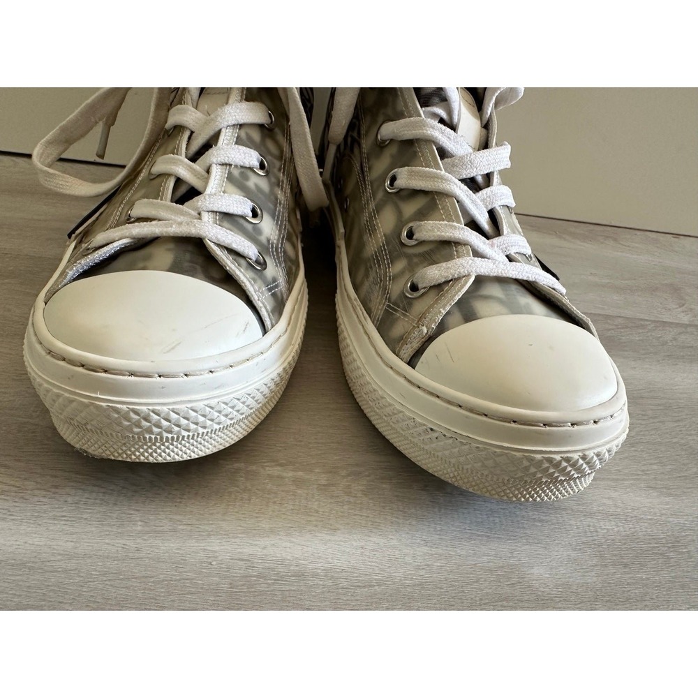 Dior High Top Sneakers Transparent Monogram Canvas Leather Trim sz 40 - Picture 7 of 12